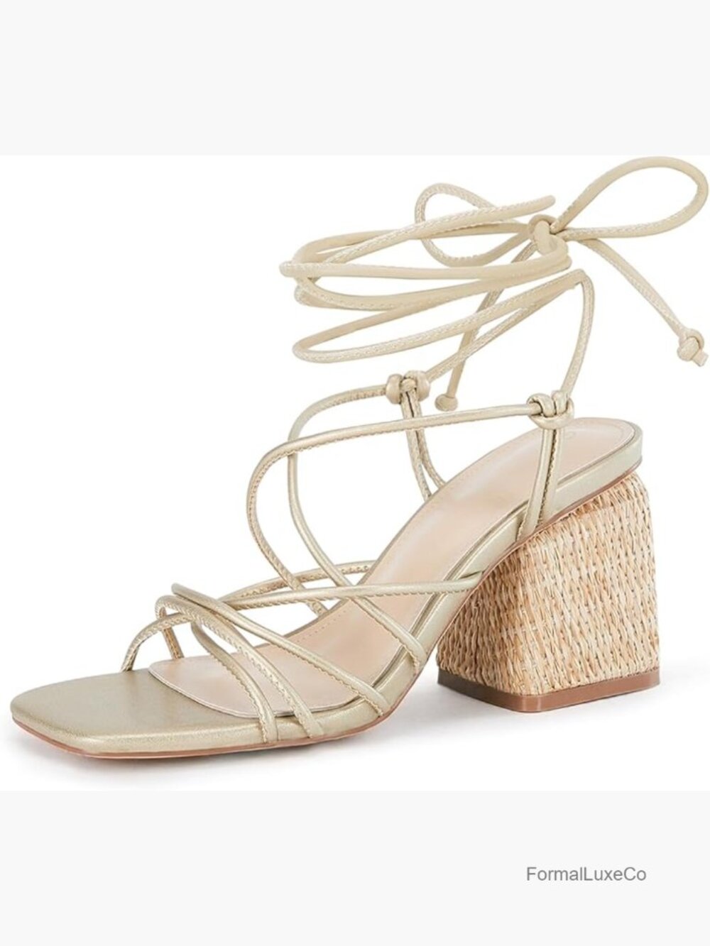 Women's Lace Up Chunky Braided Heel Sandals Square Toe Strappy Ankle Strap Heels